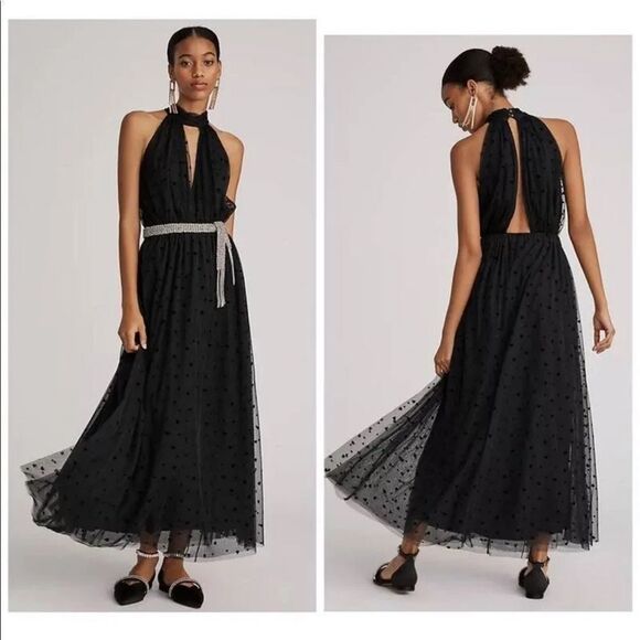 New Anthropologie Hearts Black Tulle Midi Skirt Medium Petite #041